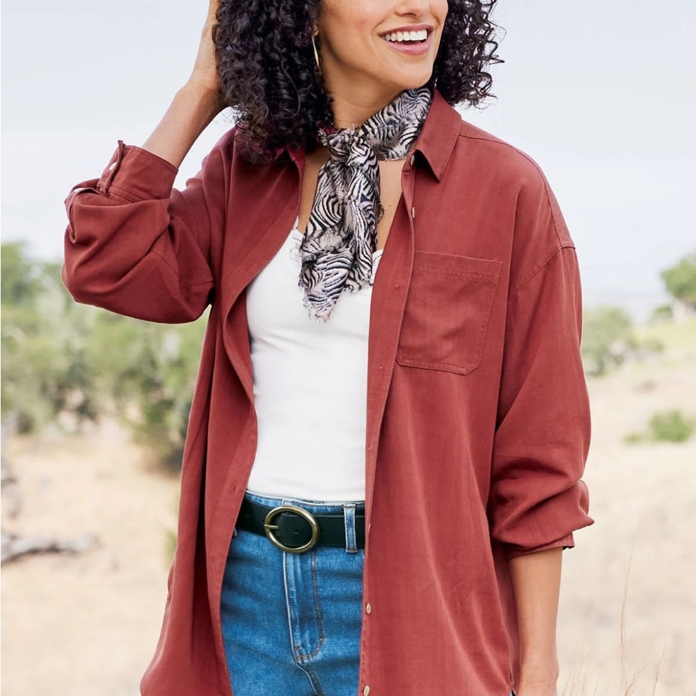 Soft Surroundings Brick Red Button-Up Tunic Shirt